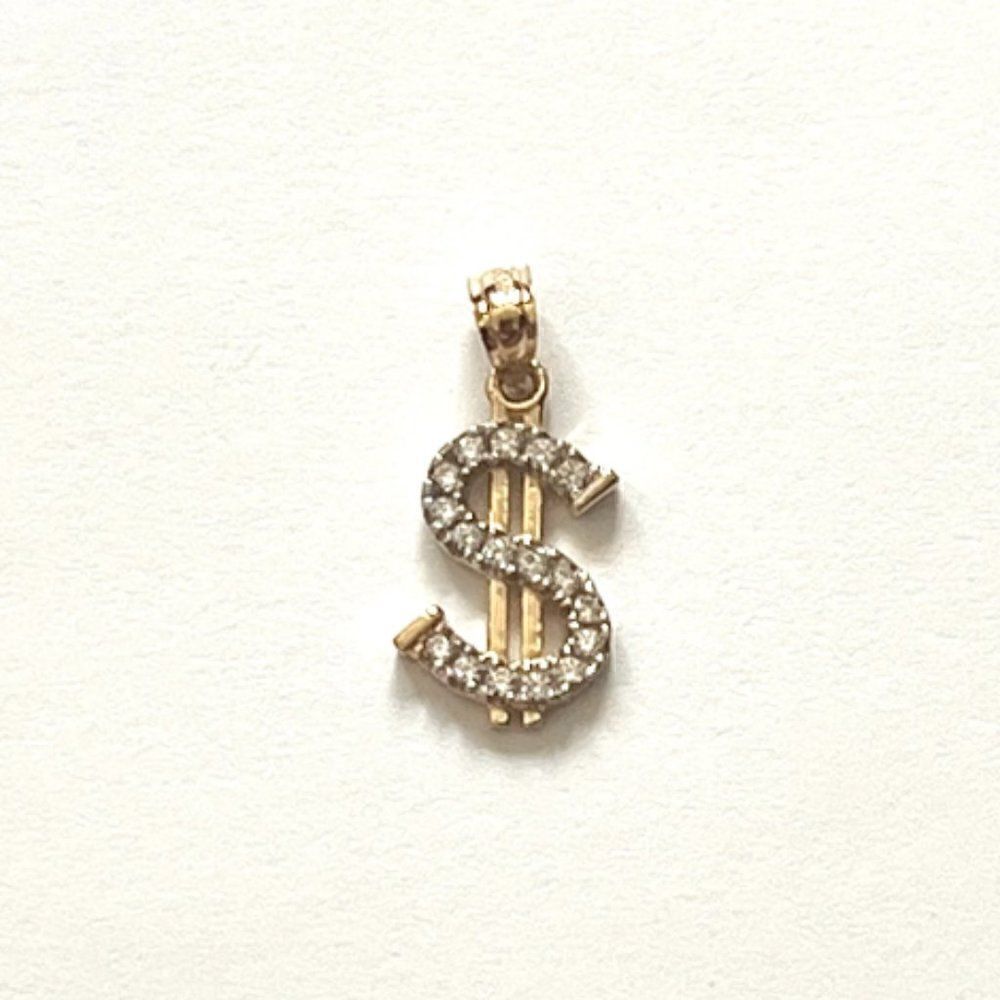 14k Solid Gold Pendant | Dollar sign charm | Birthday gift | Lucky Jewelry |